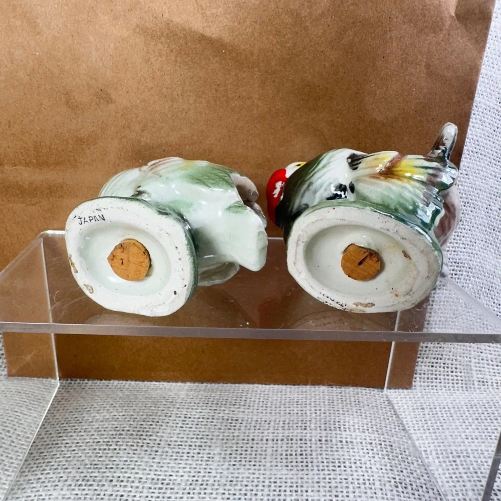 Vintage‎ Japan Ceramic Turkey Salt and Pepper Shakers Thanksgiving Green Red Set